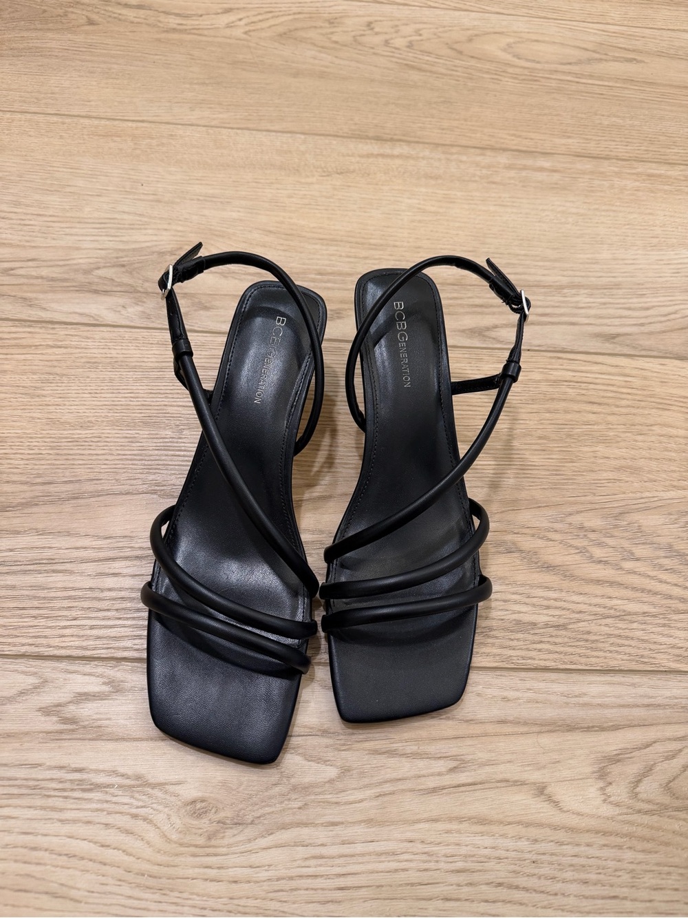 BCBGeneration Black Strappy Square-Toe Slingback Sandals